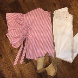 Pink and White Wrap Blouse